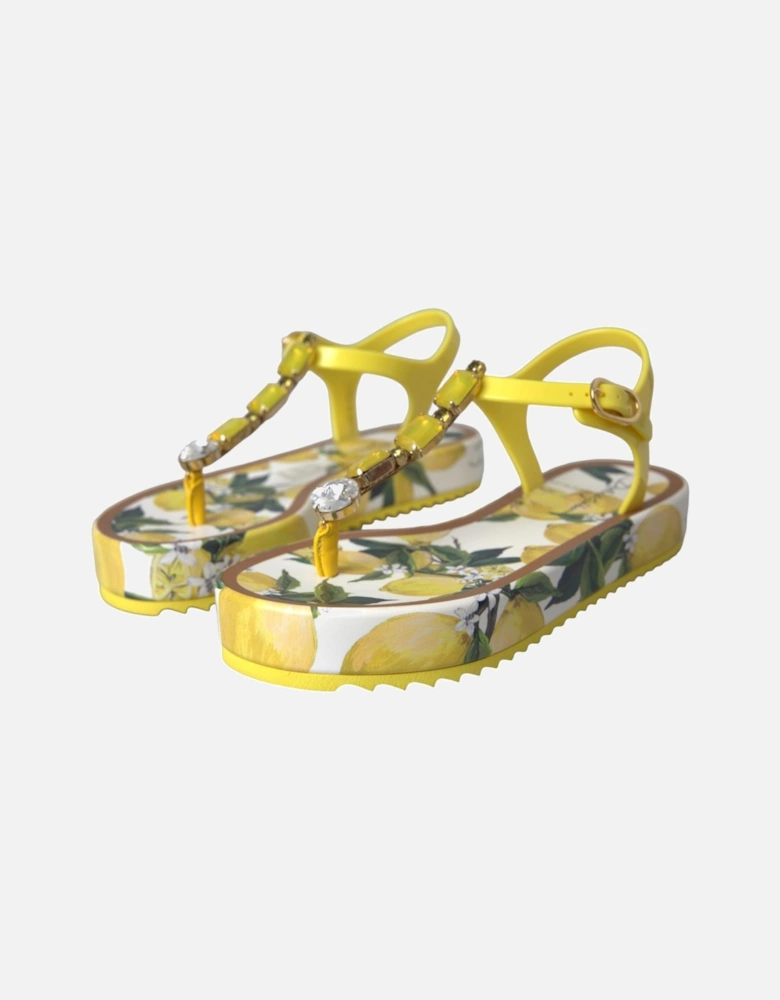 Leather Embellished Flat Sandals - Yellow Women