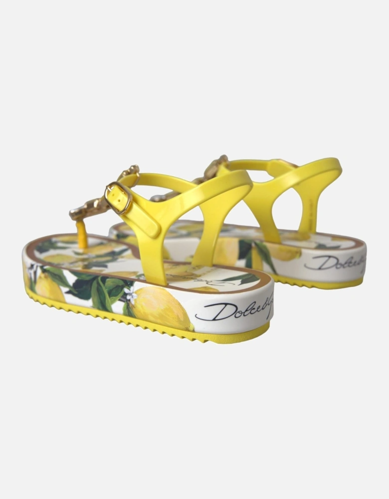 Leather Embellished Flat Sandals - Yellow Women