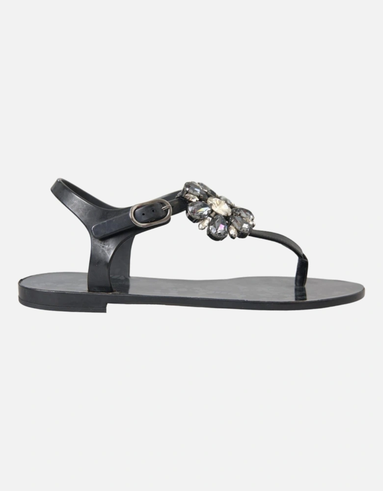 Embellished Flat Sandals with Buckle Closure Women - Black