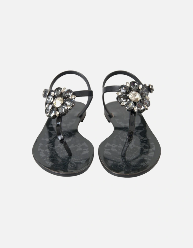 Embellished Flat Sandals with Buckle Closure Women - Black