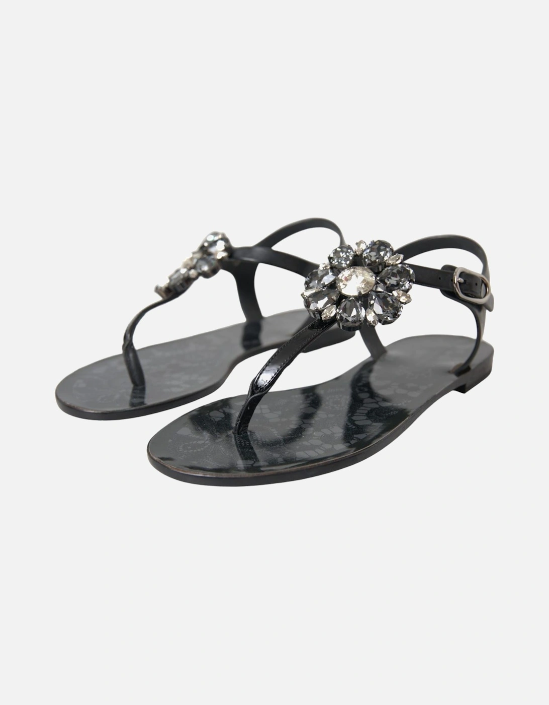 Embellished Flat Sandals with Buckle Closure Women - Black