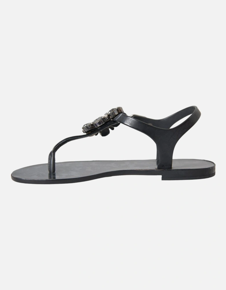 Embellished Flat Sandals with Buckle Closure Women - Black