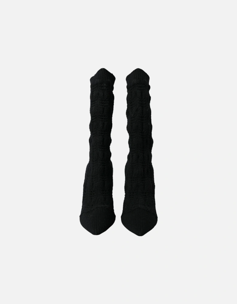 Mid Calf Boots in Virgin Wool with Logo Detail Women - Black