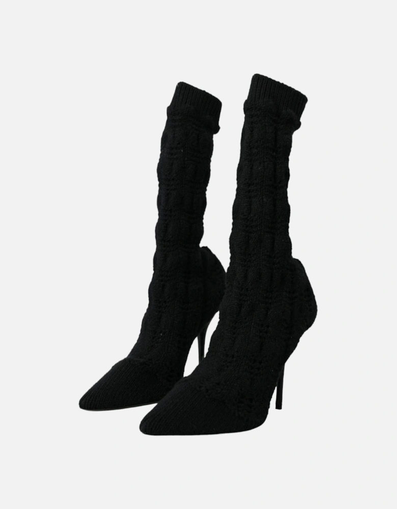 Mid Calf Boots in Virgin Wool with Logo Detail Women - Black