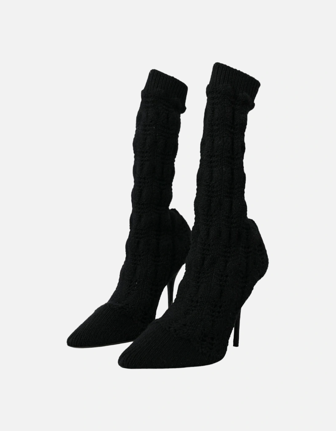 Mid Calf Boots in Virgin Wool with Logo Detail Women - Black