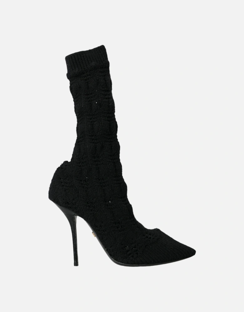 Mid Calf Boots in Virgin Wool with Logo Detail Women - Black