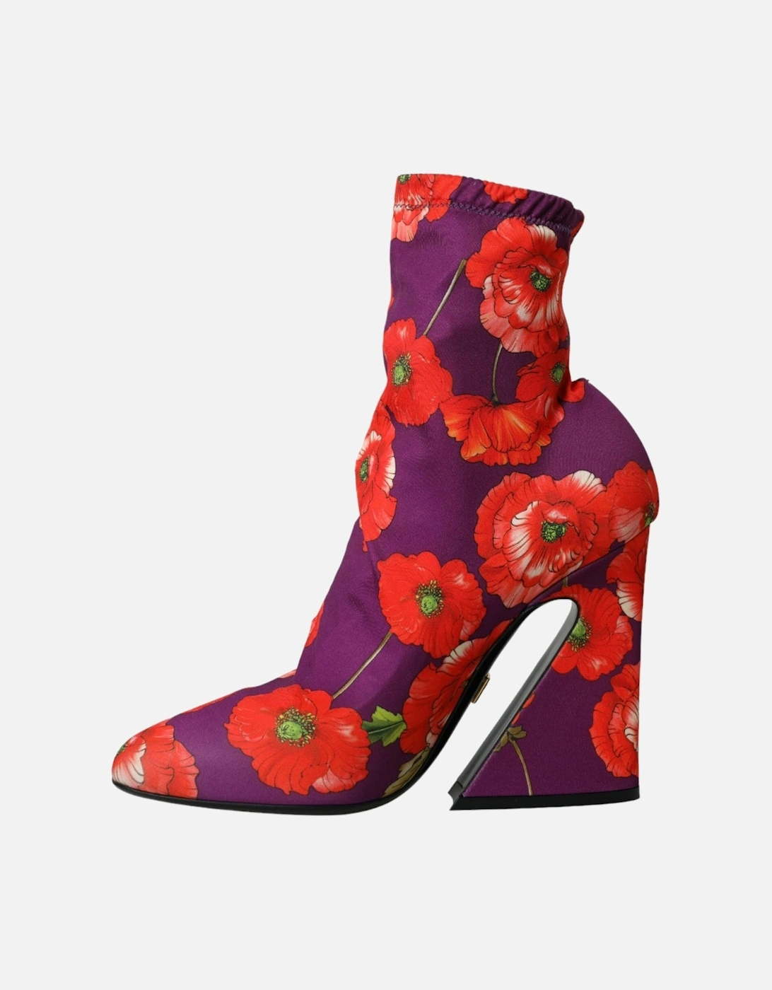 Floral Fabric Ankle Boots with Leather Sole Women - Purple With Orange