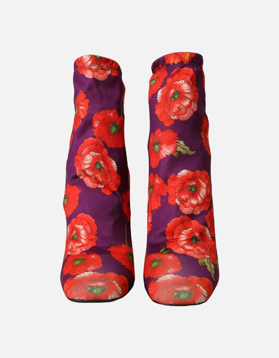 Floral Fabric Ankle Boots with Leather Sole Women - Purple With Orange