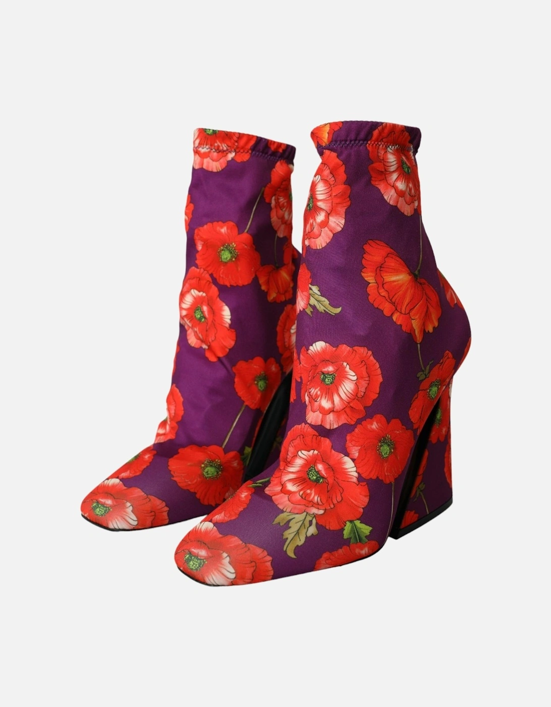 Floral Fabric Ankle Boots with Leather Sole Women - Purple With Orange