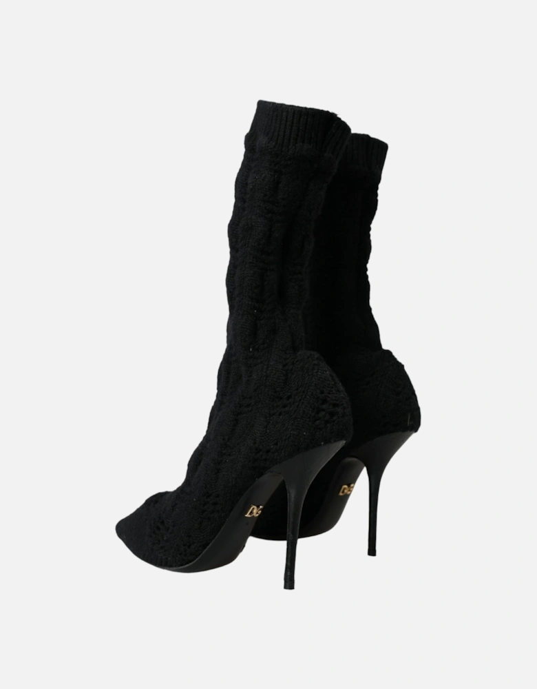 Mid Calf Boots in Virgin Wool with Logo Detail Women - Black