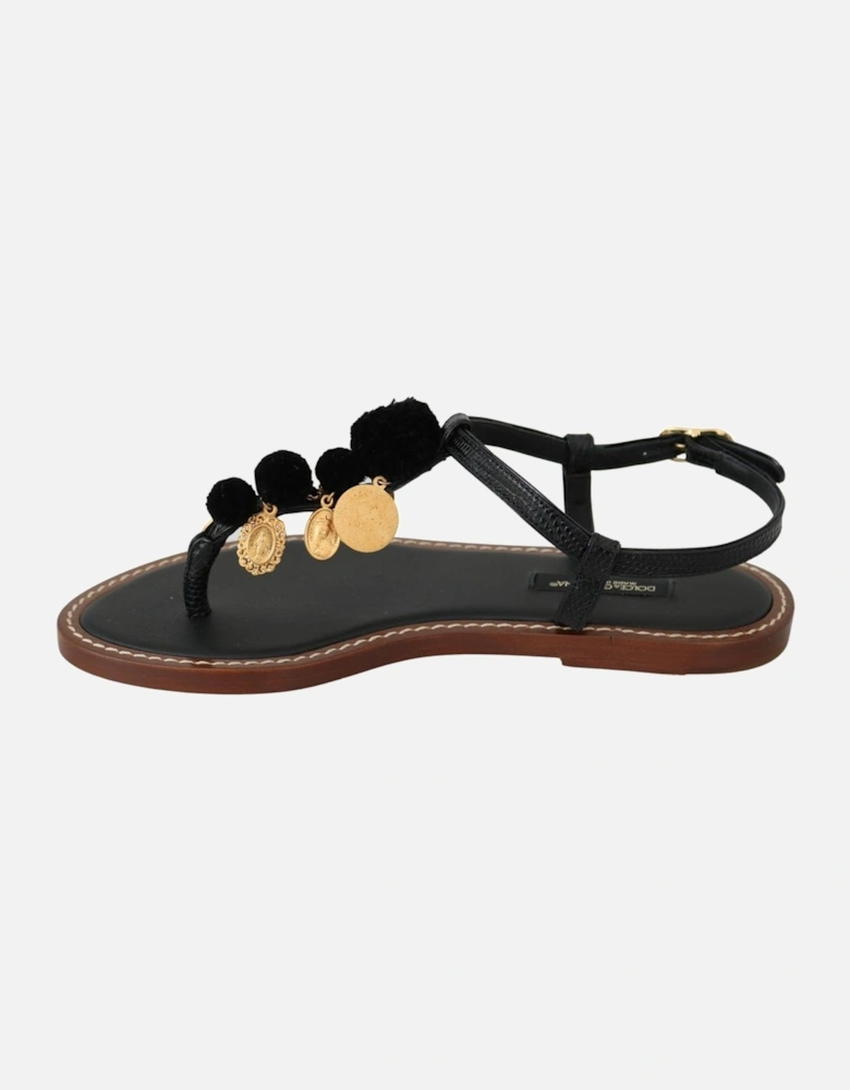 Dolce Gabbana PomPom Sandals Women - Black Flats