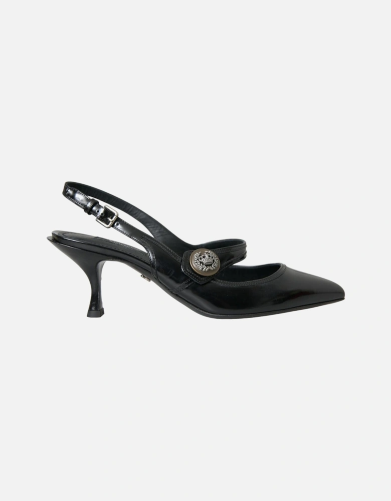 Leather Embellished Slingback Heels Women - Black Sandals