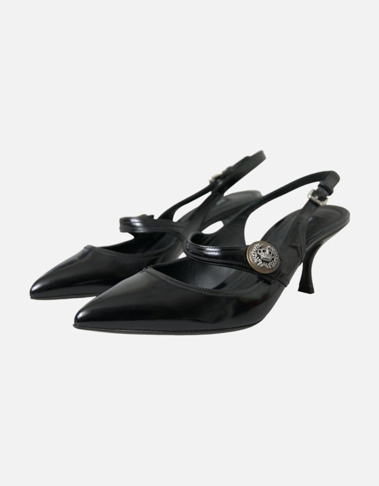 Leather Embellished Slingback Heels Women - Black Sandals