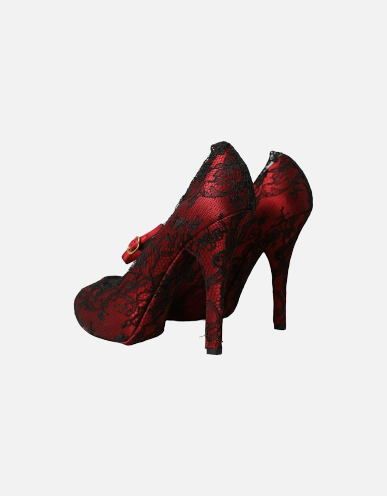 Lace Mary Jane Pumps with Buckle Closure Women - Red