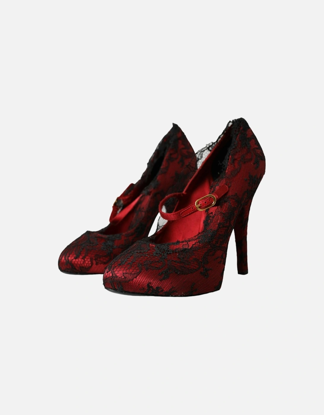 Lace Mary Jane Pumps with Buckle Closure Women - Red