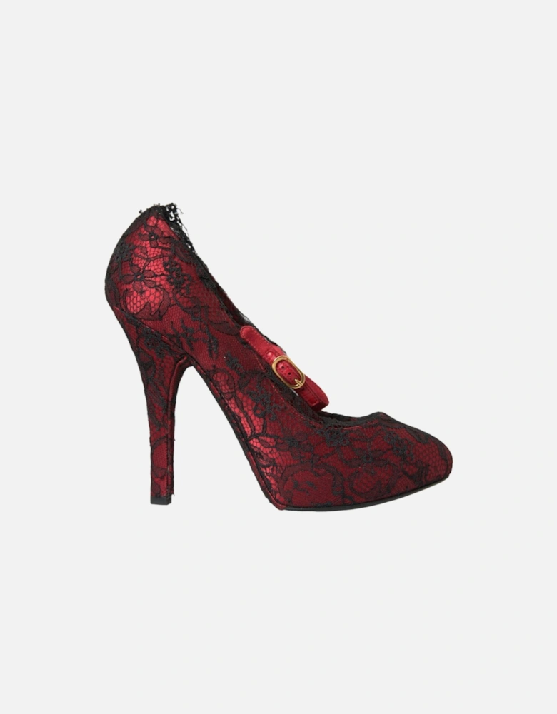 Lace Mary Jane Pumps with Buckle Closure Women - Red