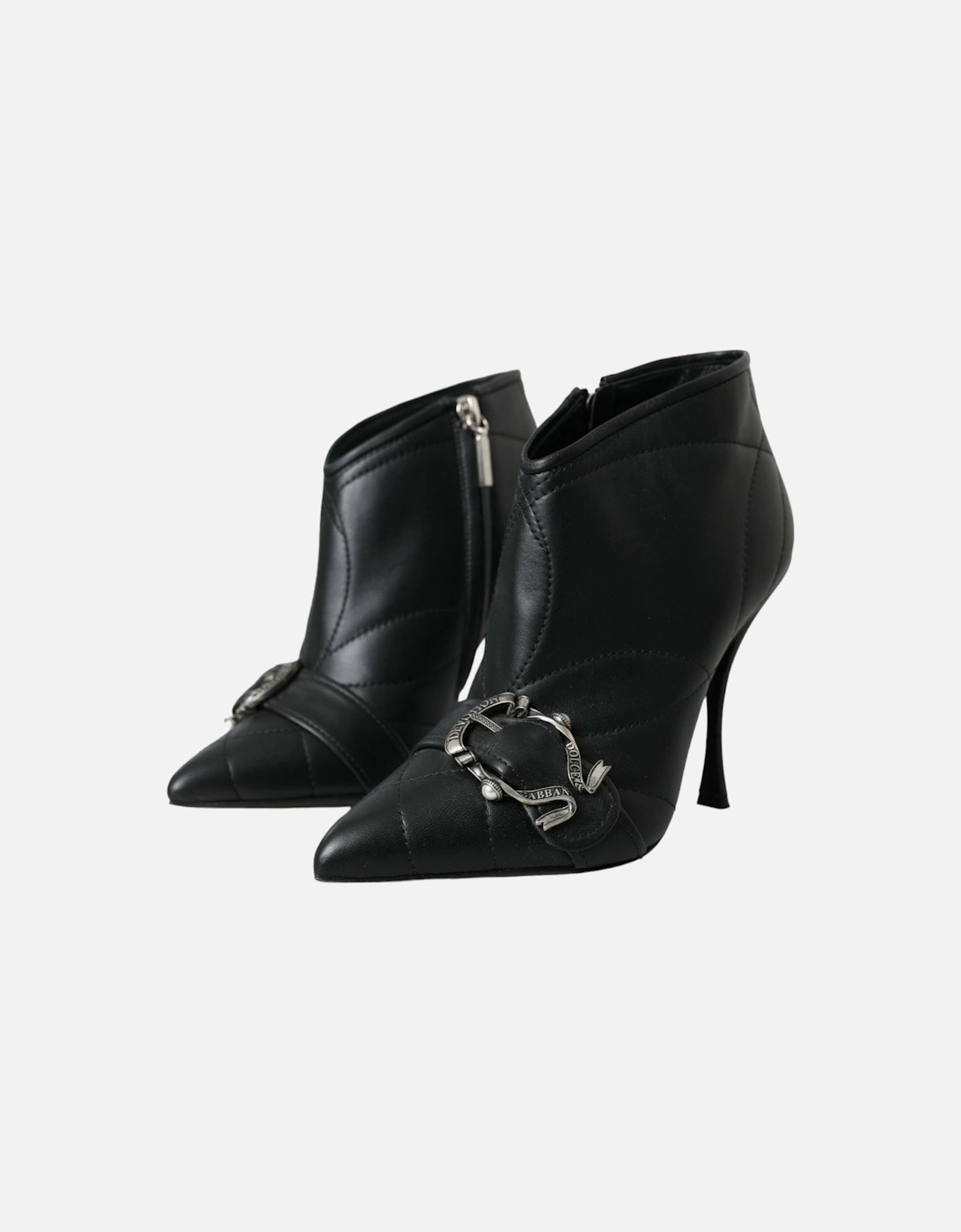 Black Quilted Leather Stiletto Booties Women