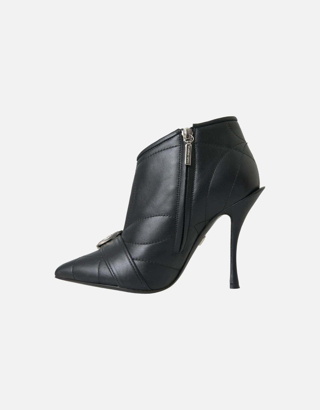 Black Quilted Leather Stiletto Booties Women