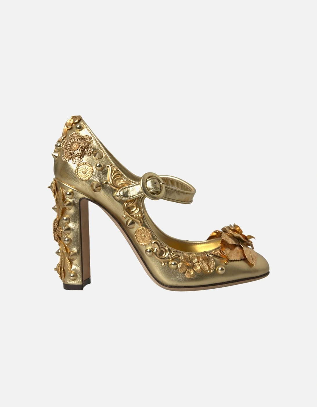 Gold Floral Embellished Mary Janes Pumps Women, 7 of 6