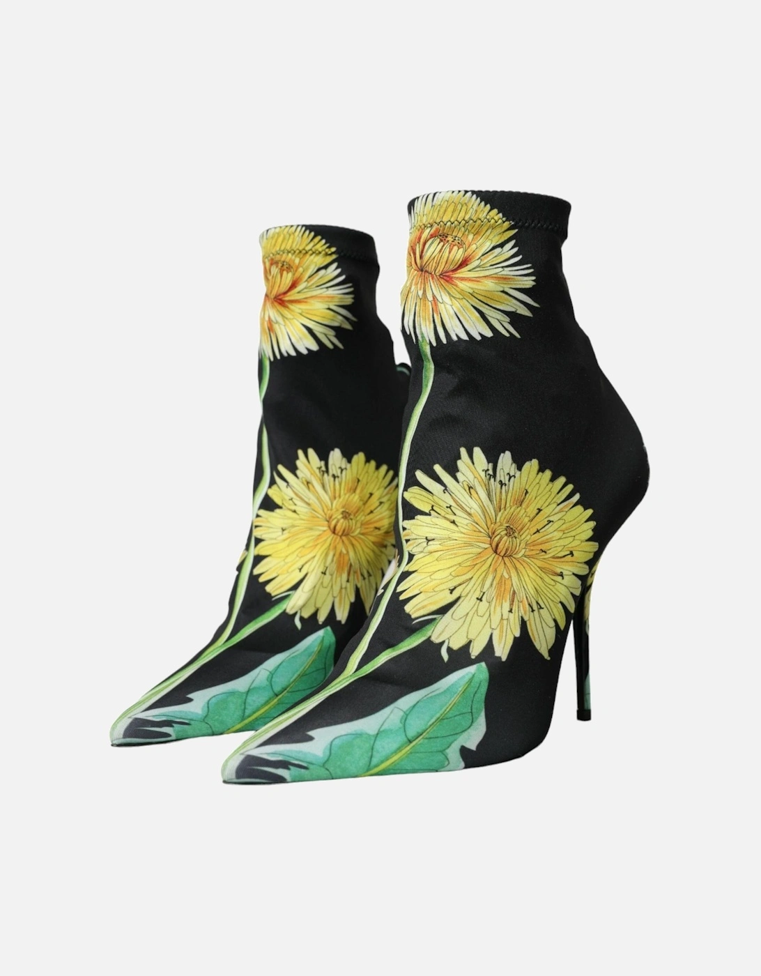 Floral Fabric Ankle Boots with Leather Sole Women - Black