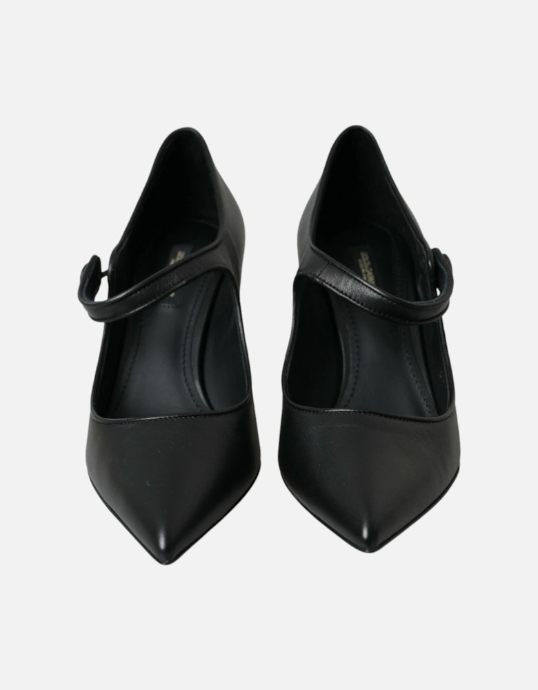 Logo Heel Mary Jane Pumps in Black Lamb Leather Women