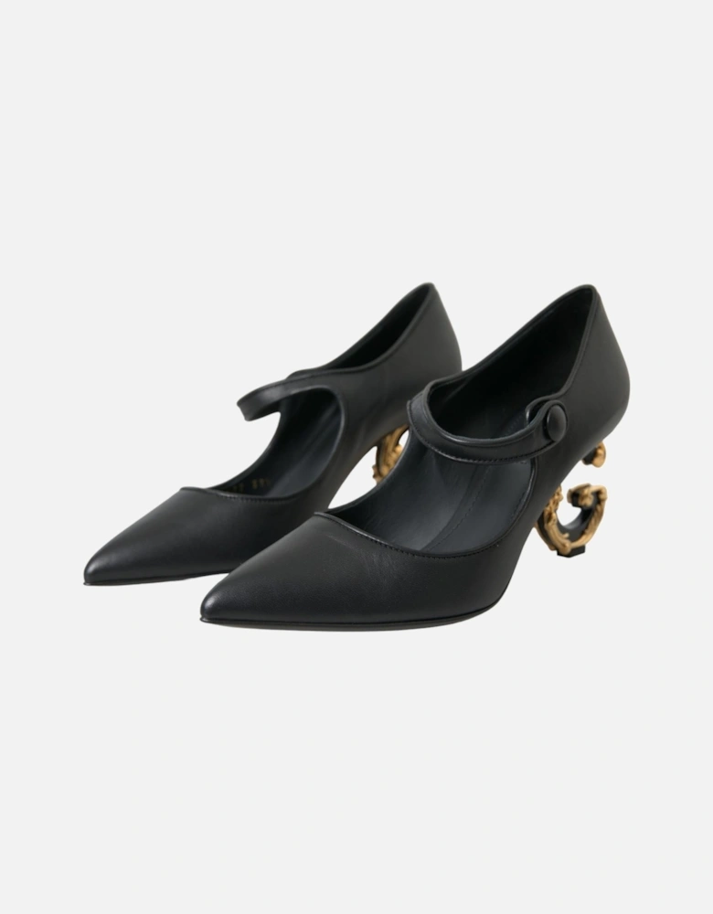 Logo Heel Mary Jane Pumps in Black Lamb Leather Women