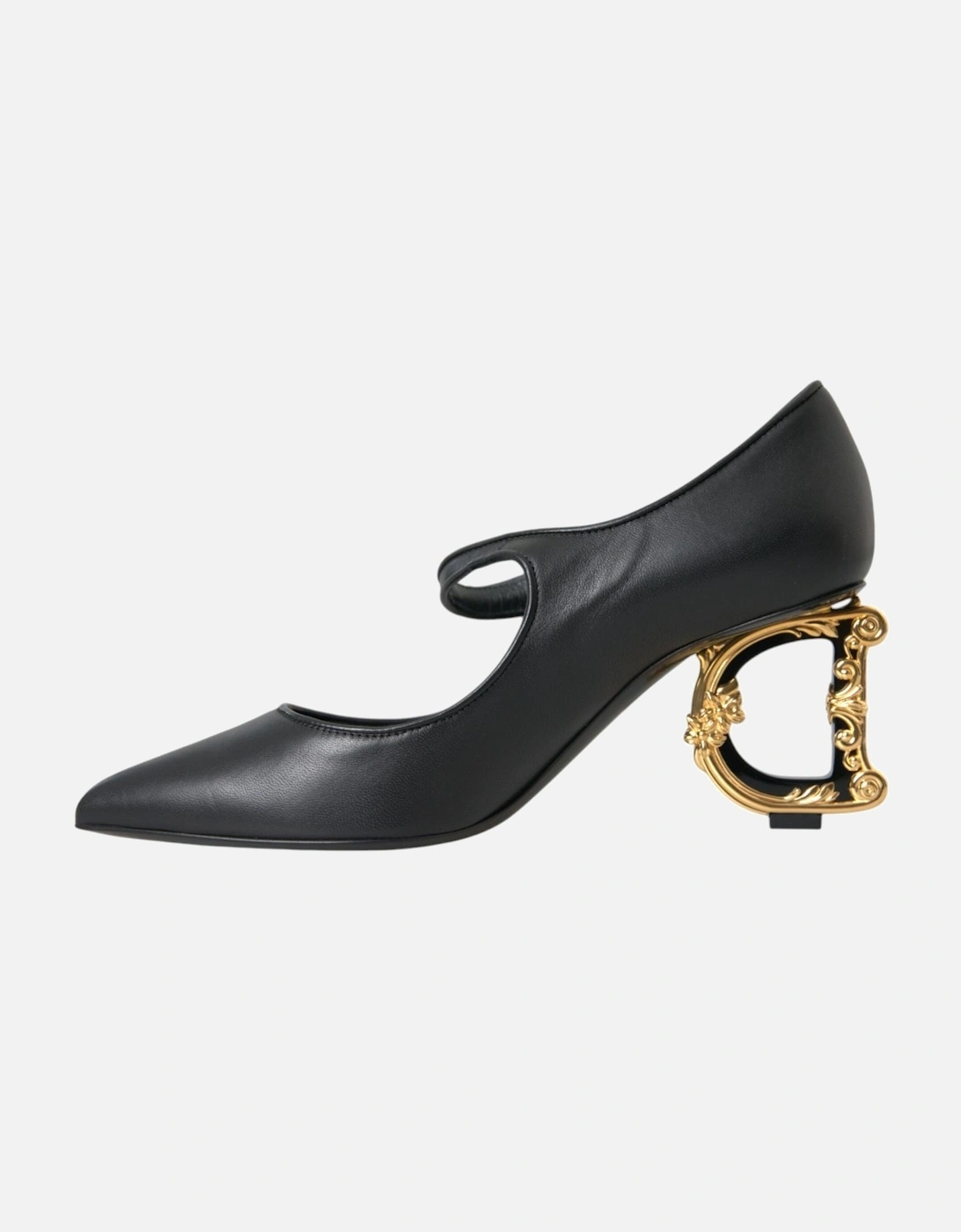 Logo Heel Mary Jane Pumps in Black Lamb Leather Women