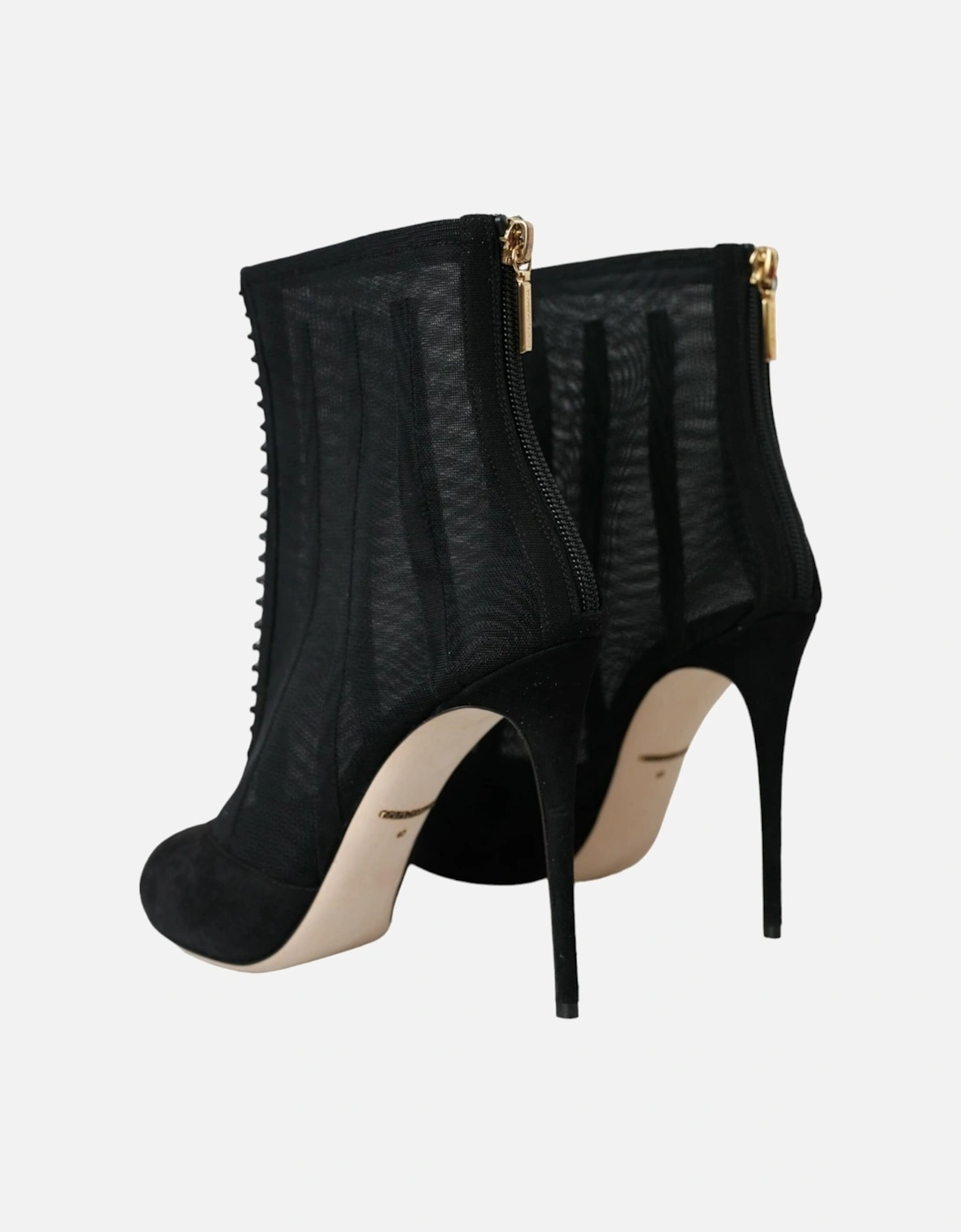 Mesh Ankle Boots with Leather Sole and Zip Closure Women - Black