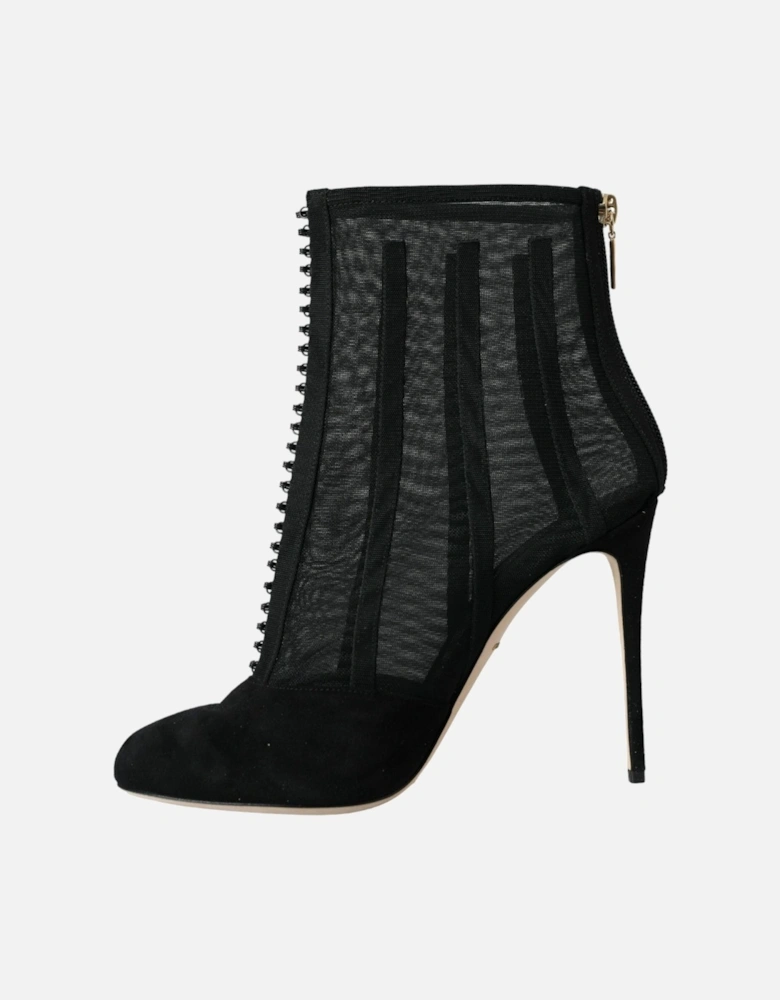 Mesh Ankle Boots with Leather Sole and Zip Closure Women - Black