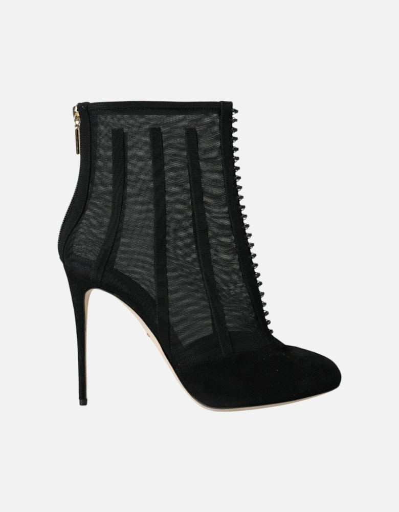 Mesh Ankle Boots with Leather Sole and Zip Closure Women - Black