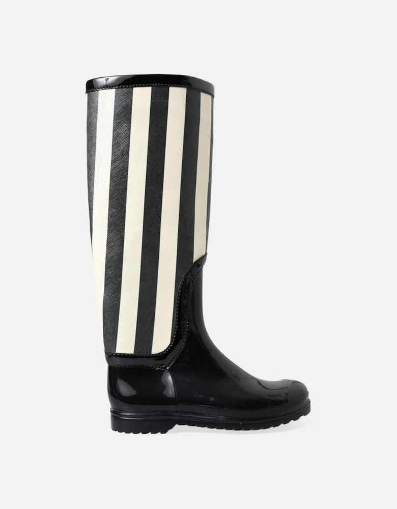 triped Tall Rain Boot ModelTall Boot Women - Black And White