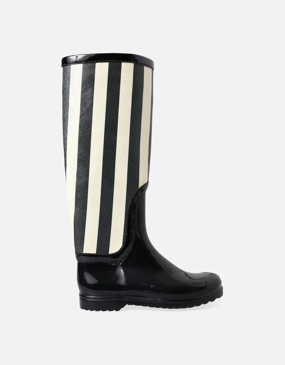 triped Tall Rain Boot ModelTall Boot Women - Black And White, 7 of 6