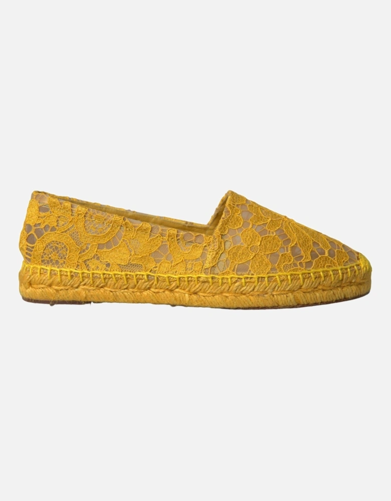 Lace Espadrille Loafers with Leather Sole. Women - Yellow Flats