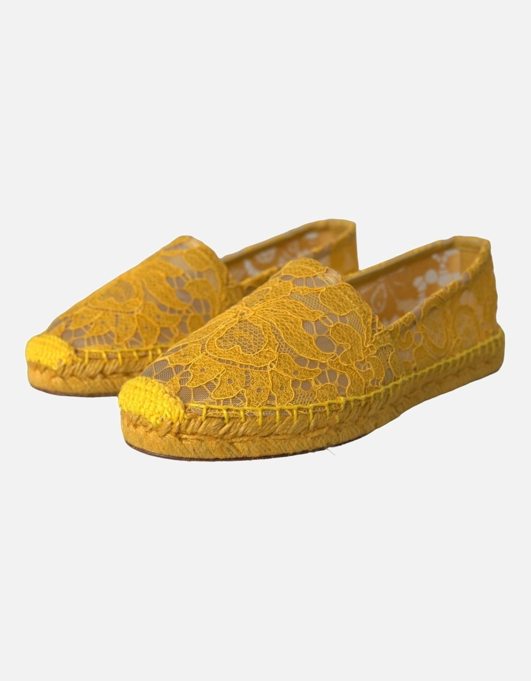 Lace Espadrille Loafers with Leather Sole. Women - Yellow Flats