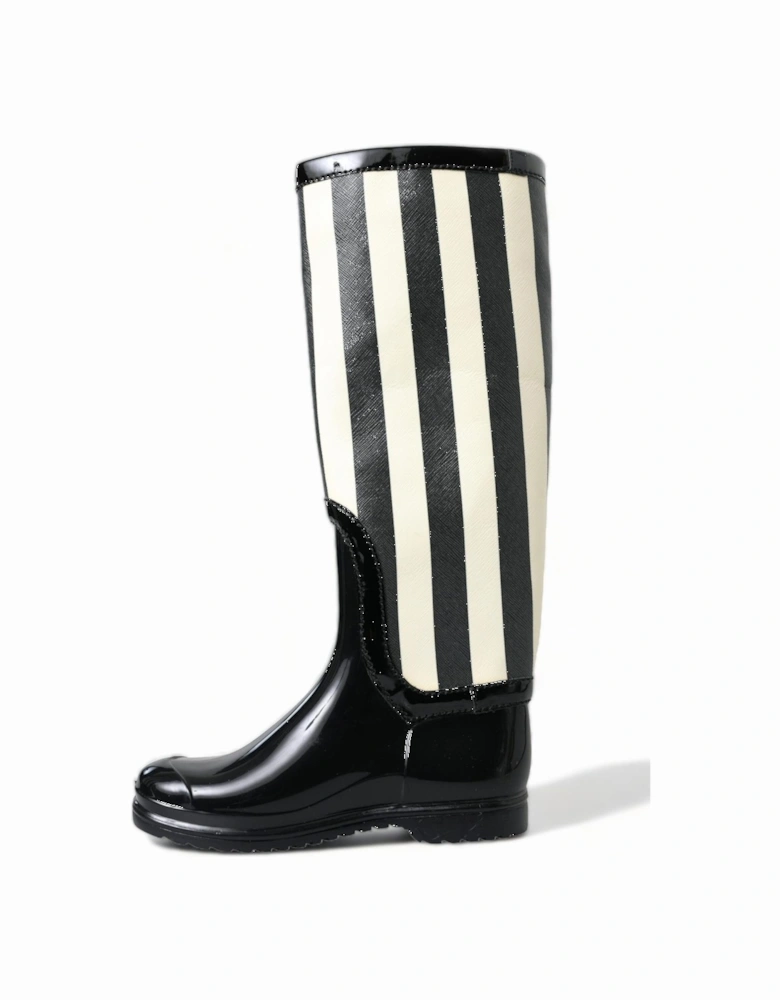 triped Tall Rain Boot ModelTall Boot Women - Black And White