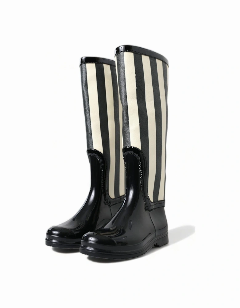 triped Tall Rain Boot ModelTall Boot Women - Black And White