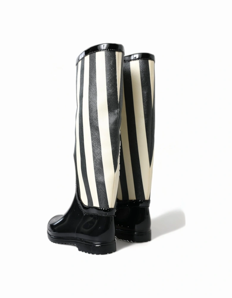 triped Tall Rain Boot ModelTall Boot Women - Black And White