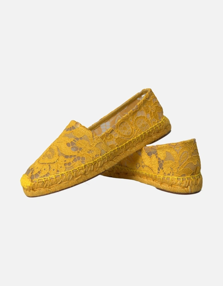 Lace Espadrille Loafers with Leather Sole. Women - Yellow Flats