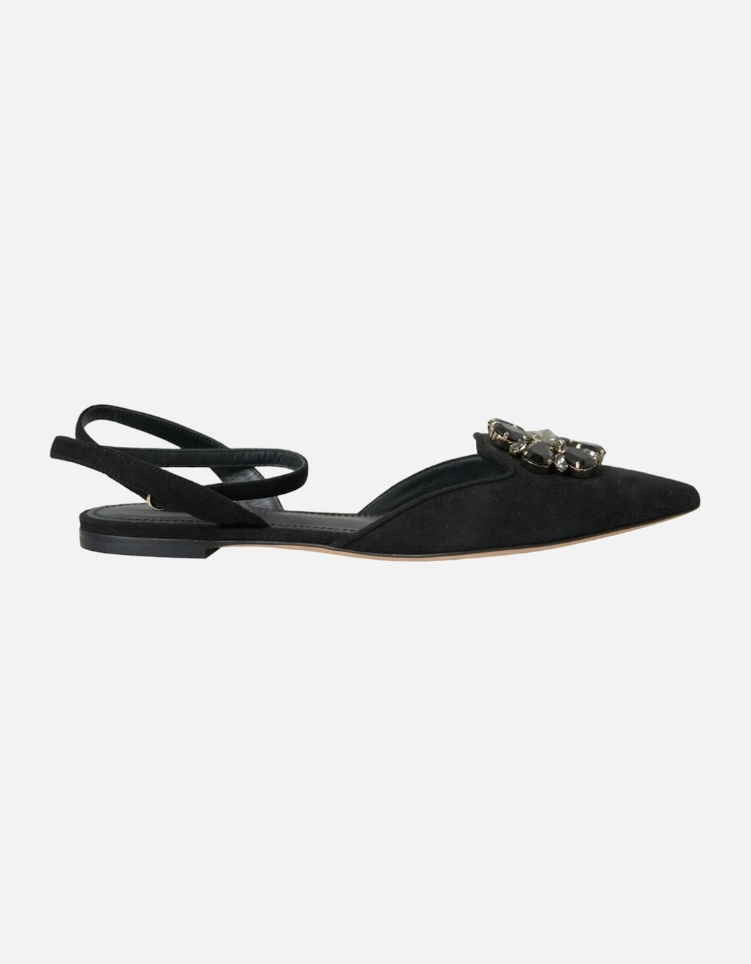 Embellished Leather Slingback Sandals Women - Black Flats, 7 of 6