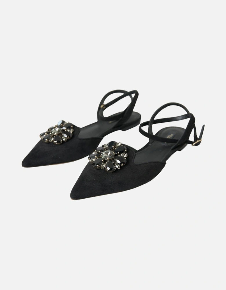 Embellished Leather Slingback Sandals Women - Black Flats