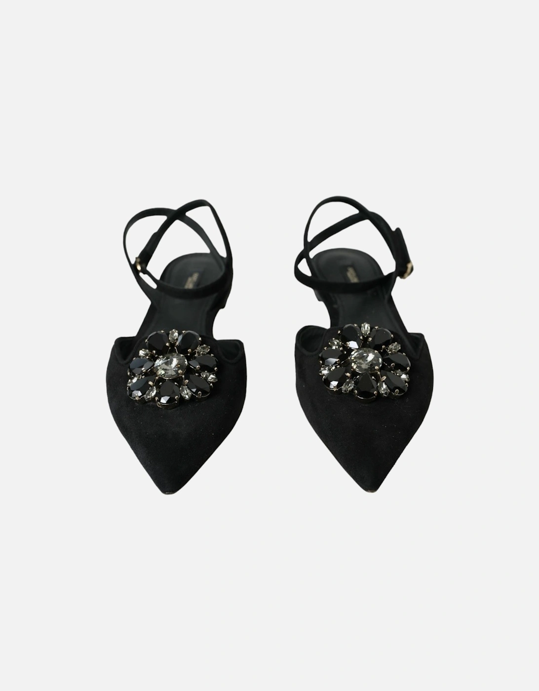 Embellished Leather Slingback Sandals Women - Black Flats