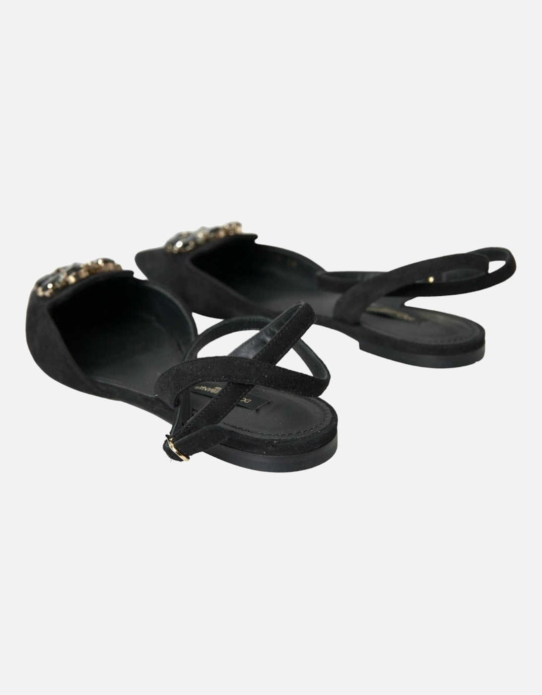 Embellished Leather Slingback Sandals Women - Black Flats