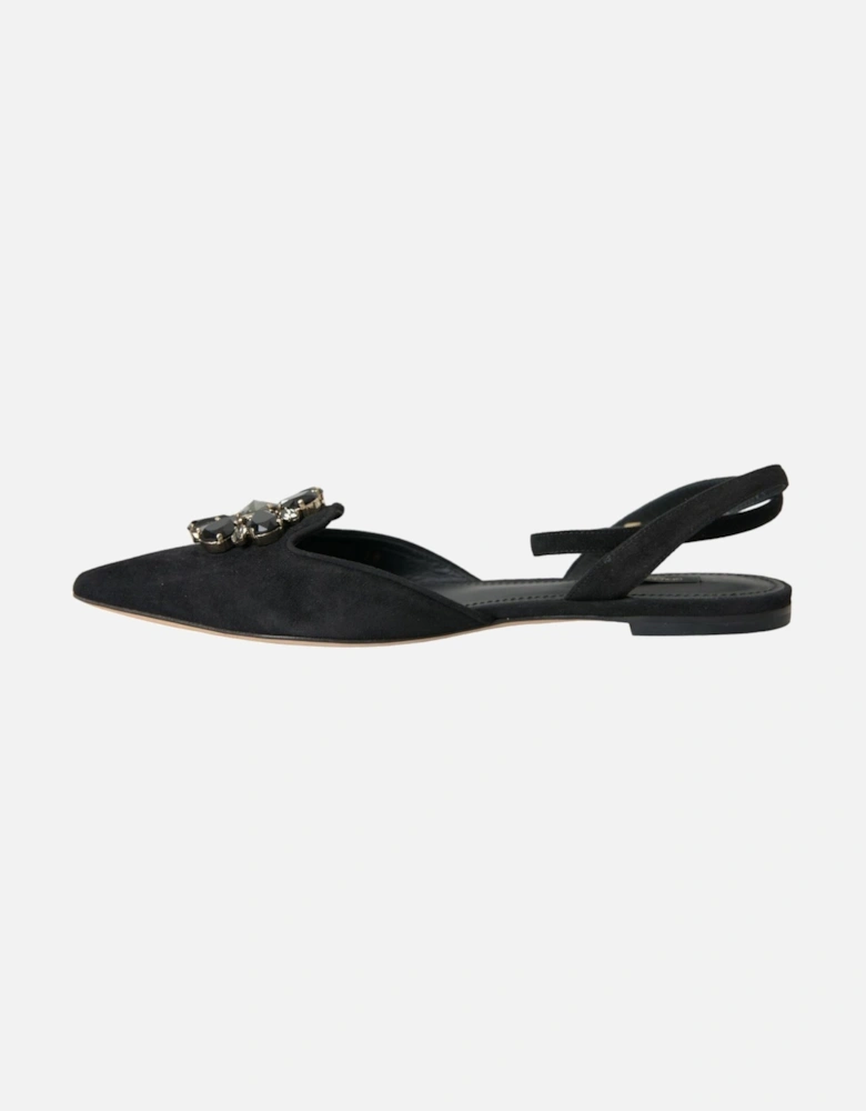 Embellished Leather Slingback Sandals Women - Black Flats