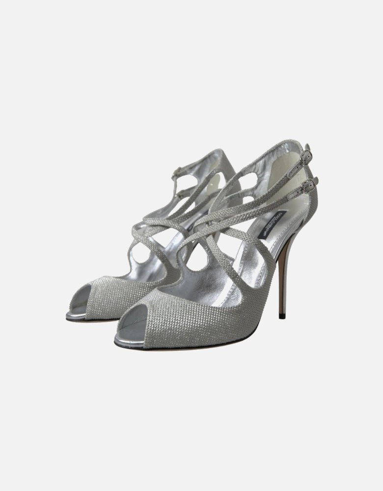 ilver Glitter PeepToe Heel Women - Silver Sandals