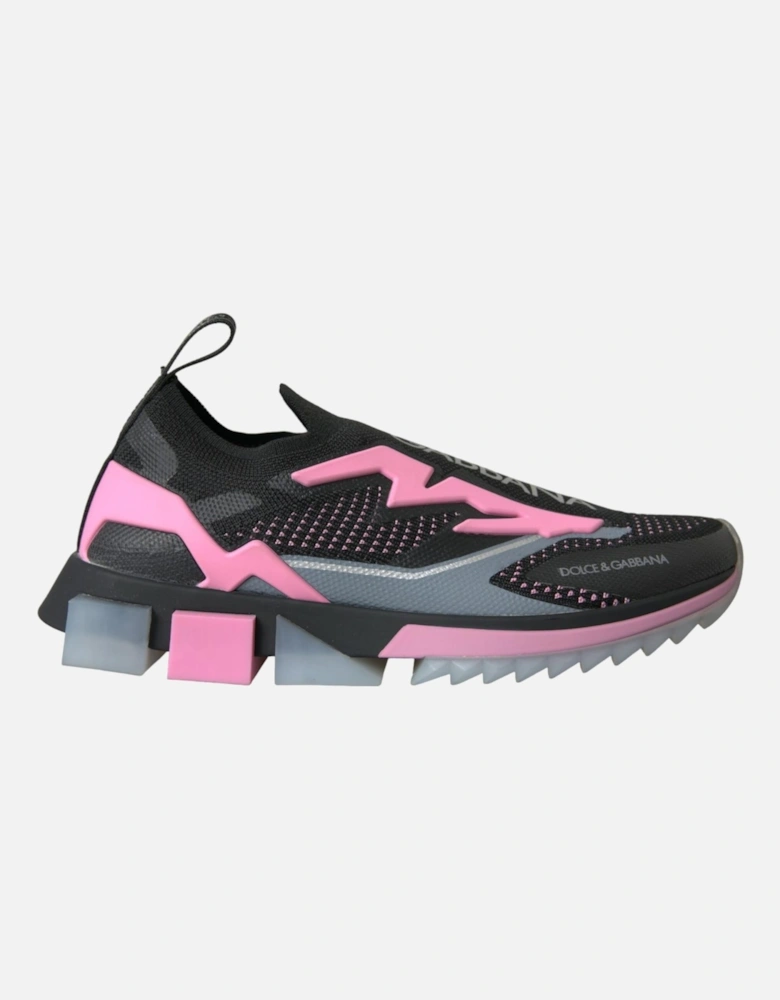 Black and Pink Logo Print Sneakers with Rubber Sole Women