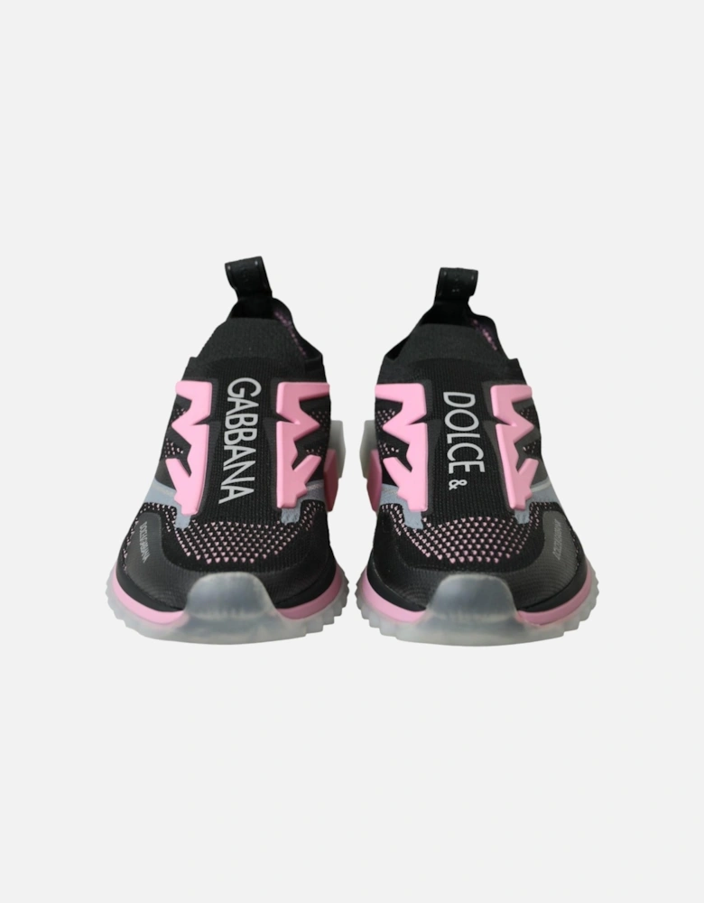 Black and Pink Logo Print Sneakers with Rubber Sole Women