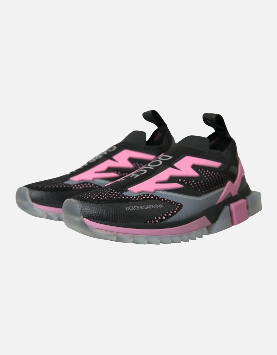 Black and Pink Logo Print Sneakers with Rubber Sole Women