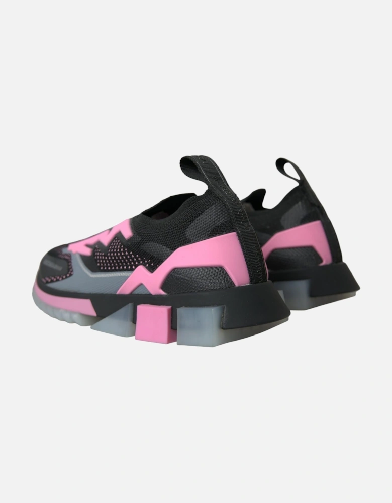 Black and Pink Logo Print Sneakers with Rubber Sole Women