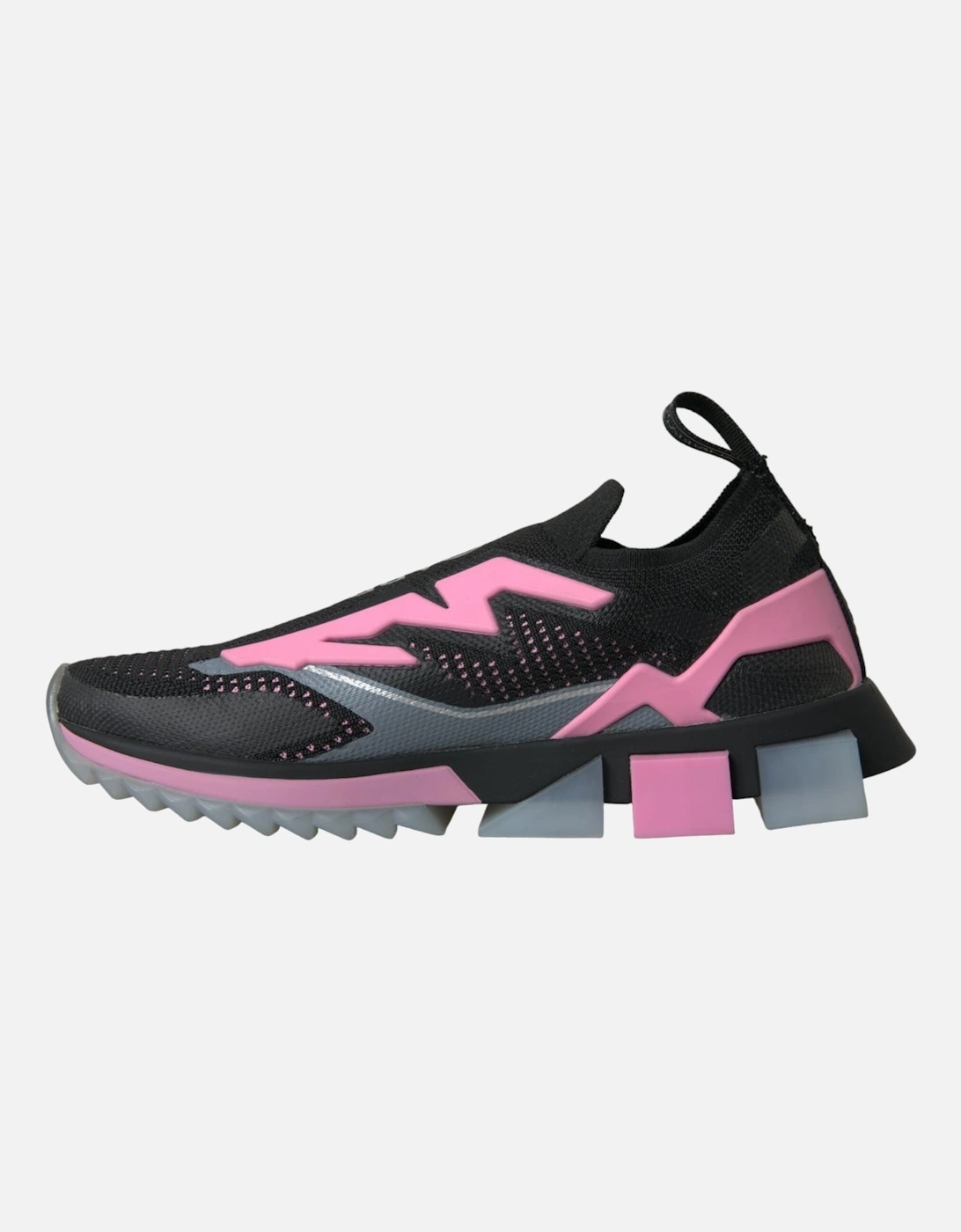 Black and Pink Logo Print Sneakers with Rubber Sole Women