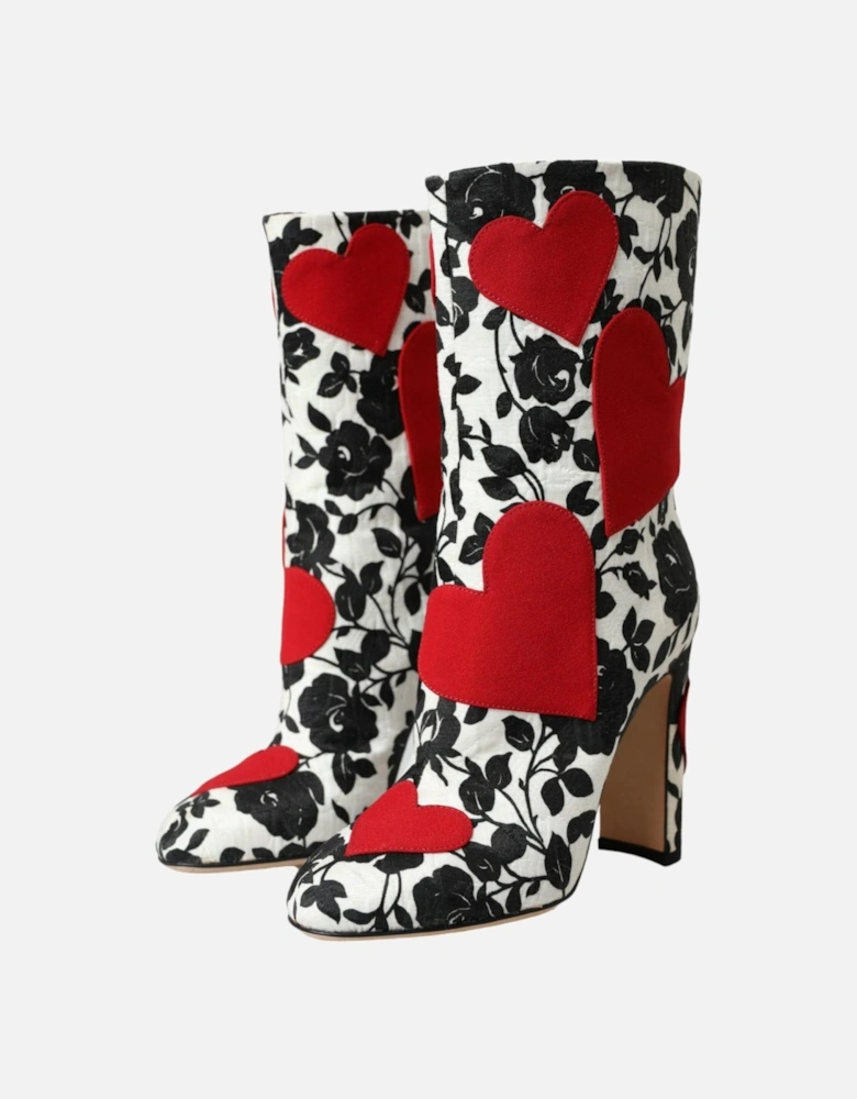 Floral Leather High Boots Women - Black